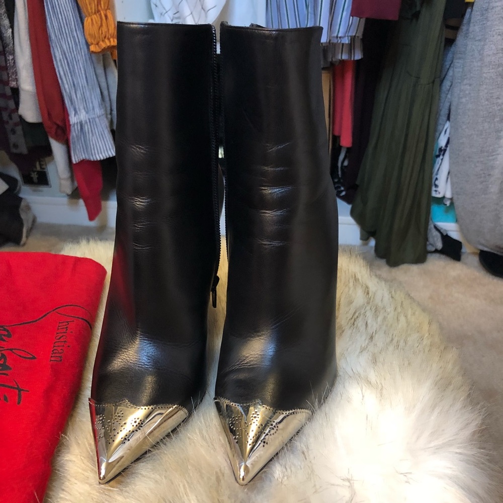 381/2 black sliver toe Christian Louboutin boots